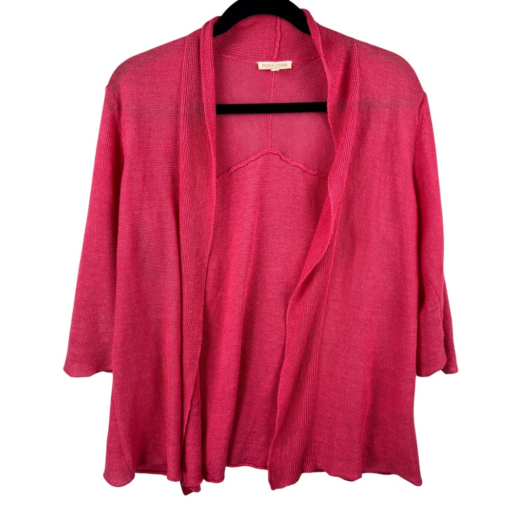 Eileen Fisher Cardigan Womens Medium Pink 100% Hemp Open Front Lagenlook Coastal